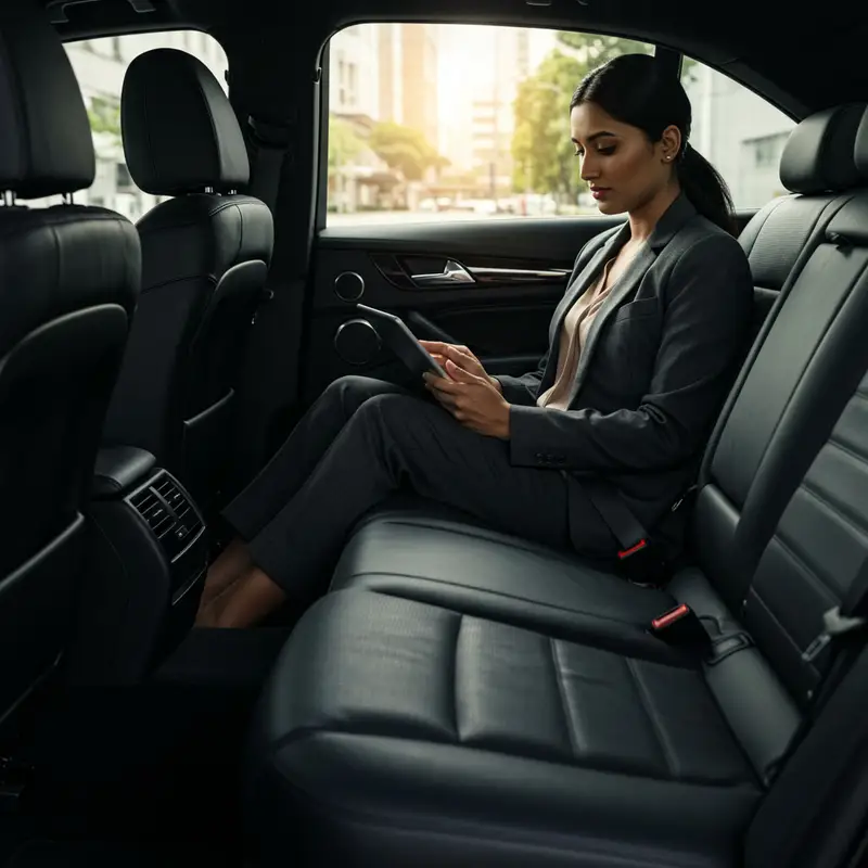Business traveler using luxury car service